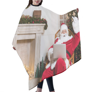 Personality  Santa Claus With Laptop At Home Hair Cutting Cape