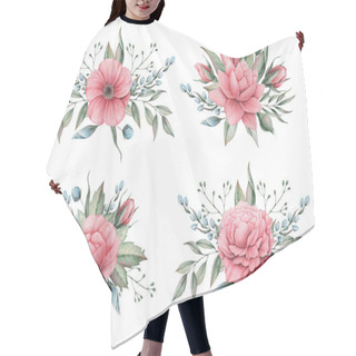 Personality  Hand Painted Watercolor Charming Combination Of Flowers And Leaves, Isolated On White Background Hair Cutting Cape