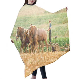 Personality  Amish Farmer And Plow Horses Hair Cutting Cape