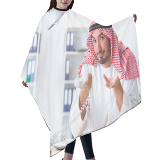 Personality  Arab Businessman Working In The Office Hair Cutting Cape