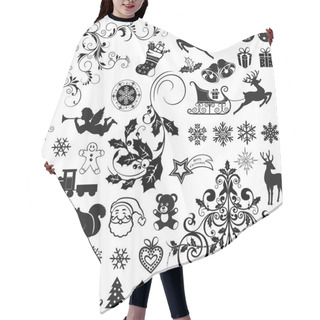 Personality  Set Of Christmas Icons And Decorative Elements Hair Cutting Cape