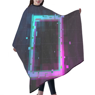 Personality  Retrowave Glitch Square With Sparkling And Blue And Purple Glows With Smoke. Hair Cutting Cape