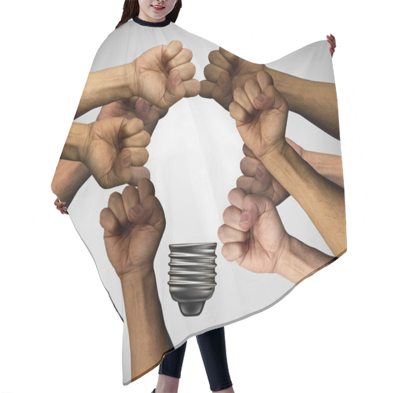 Personality  Protesting People Demonstrating Together As A Diverse Group Coming Together Joining Hands Into The Shape Of An Inspirational Light Bulb As A Community Rights Metaphor With 3D Elements. Hair Cutting Cape