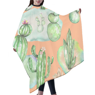 Personality  A Seamless Pattern With The Watercolor Various Kinds Of Cactuses Hair Cutting Cape