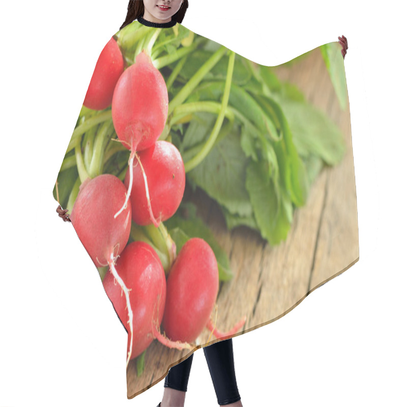 Personality  Garden Radish On Old Wooden Hair Cutting Cape