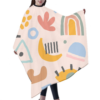 Personality  Set Of Flat Hand Drawn Contemporary Abstract Elements. Colored Abstraction Doodles And Shapes. Hair Cutting Cape