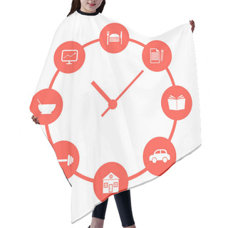 Personality  Concept Of Daily Routine With Red Simple Watches Hair Cutting Cape