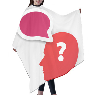 Personality  Red Human Head With Question Mark Symbol And Speech Bubble On Light Background. Vector Illustration. Hair Cutting Cape