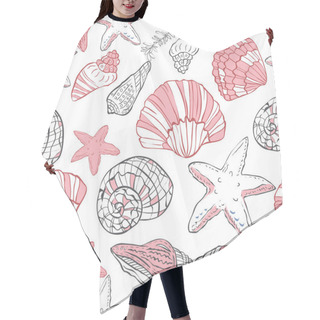 Personality  Seamless Pattern With Hand Drawn Shells On White Background Hair Cutting Cape
