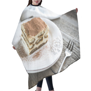 Personality  Tiramisu On The Plate On The Wooden Background Hair Cutting Cape