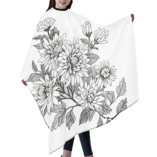 Personality  Beautiful Monochrome, Black And White Flower Isolated. Hand-drawn Contour Lines Strokes. Hair Cutting Cape