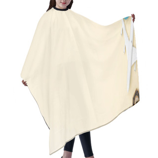 Personality  Top View Of White Plane Model, Compass, Globe And Tickets On Beige Background, Banner Hair Cutting Cape