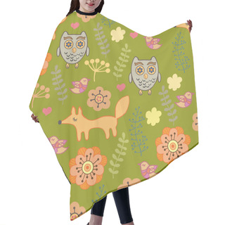 Personality  Cut Children's Pattern With Owls And Foxes Hair Cutting Cape