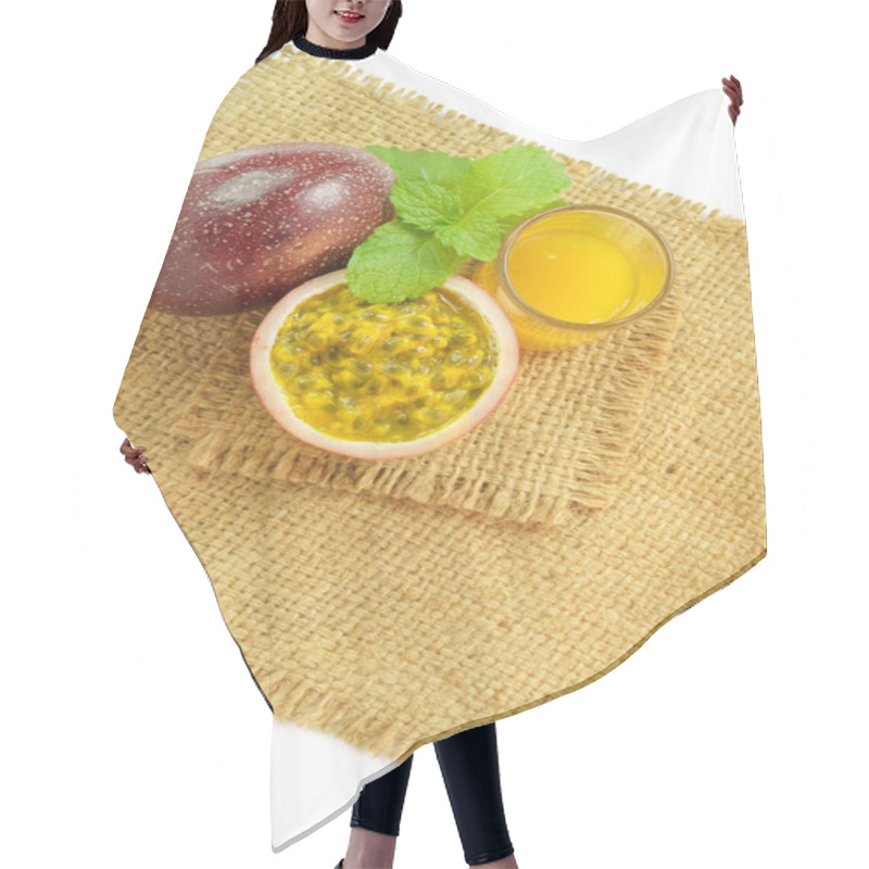 Personality  Passion Fruit Juice On A White Background,Passion Fruit On White Hair Cutting Cape