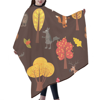 Personality  Autumn Forest Cute Animals Seamless Pattern With Trees Leaves Trendy Flat Cartoon Style Hair Cutting Cape