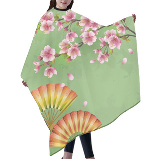 Personality  Vintage Japanese Background With Sakura And Fans Hair Cutting Cape