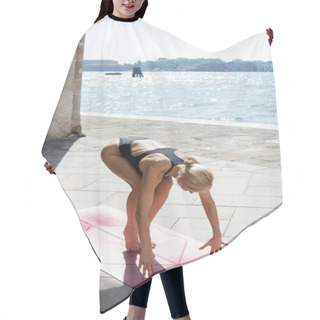 Personality  Sportive Woman Practicing Yoga On Embankment At Daytime In Venice  Hair Cutting Cape
