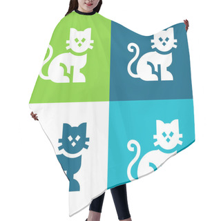 Personality  Black Cat Flat Four Color Minimal Icon Set Hair Cutting Cape