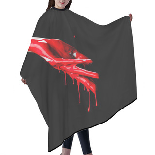 Personality  Partial View Of Painted Hand With Red Dripping Paint Isolated On Black Hair Cutting Cape