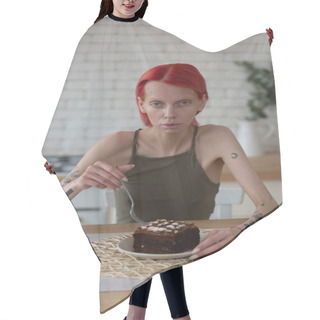 Personality  Extremely Skinny Woman Thinking About Eating Chocolate Cake Hair Cutting Cape