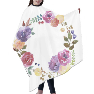 Personality  Colorful Watercolour Floral Wreath With Roses, Flowers And Leaves Hair Cutting Cape