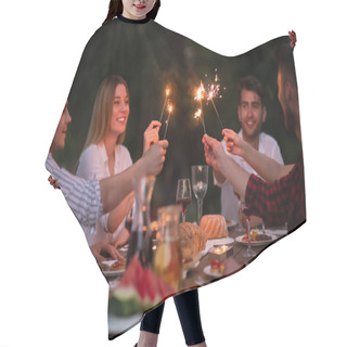 Personality  Happy Friends Having French Dinner Party Outdoor Hair Cutting Cape