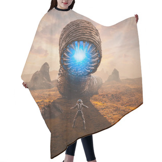 Personality  Guardian Of The Sands / 3D Illustration Of Science Fiction Scene Showing Astronaut Encountering Giant Giant Alien Worm Monster On Desert Planet Hair Cutting Cape