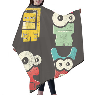 Personality  Set Of Four Monsters On Retro Grunge Background Hair Cutting Cape