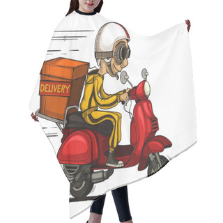 Personality  Courier Rides On Scooter. Colored And Isolated Hair Cutting Cape