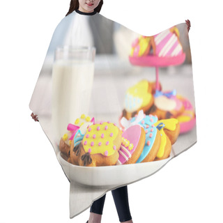 Personality  Plate With Colourful Easter Cookies Hair Cutting Cape