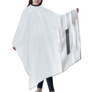 Personality  Top View Of Black Block Surrounded By White Ones On Light Background, Banner Hair Cutting Cape