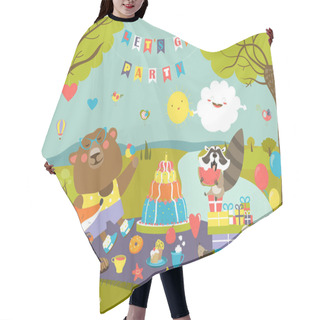 Personality  Cartoon Animals Celebrating Birthday In The Forest Hair Cutting Cape