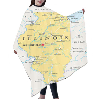 Personality  Illinois, IL, Political Map, With Capital Springfield And Metropolitan Area Chicago. State In The Midwestern Region Of United States, Nicknamed Land Of Lincoln, Prairie State, And Inland Empire State. Hair Cutting Cape