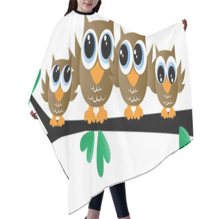 Personality  A Cute Brown Owl Family Sitting On A Branch Hair Cutting Cape
