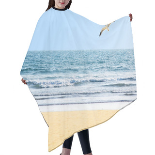 Personality  Beautiful Ocean Shore With Waves And A Seagull In The Sky Hair Cutting Cape