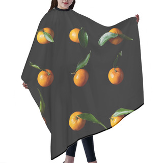 Personality  Tasty Orange Tangerines With Green Leaves Isolated On Black Hair Cutting Cape