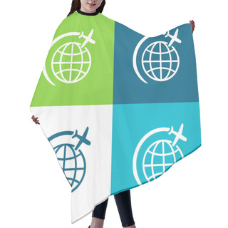 Personality  Airplane Flight In Circle Around Earth Flat Four Color Minimal Icon Set Hair Cutting Cape