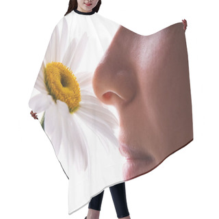 Personality  Girl Smelling Camomile Isolated On White Hair Cutting Cape