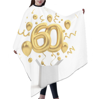 Personality  Happy 60th Birthday Gold Surprise Balloon And Box. 3D Rendering Hair Cutting Cape