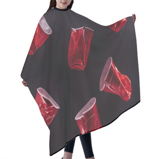 Personality  Top View Of Bright And Colorful, Red Plastic Cups Isolated On Black Hair Cutting Cape