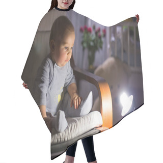 Personality  Little Baby Boy, Sitting In Rocking Chair, Looking With Curiousi Hair Cutting Cape