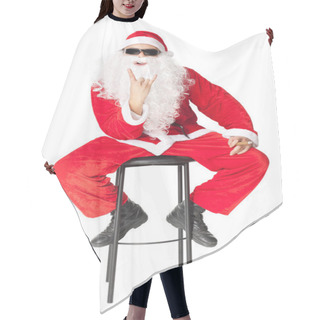 Personality  Santa Claus Showing The Rocker Hand Sign And Smoking A Cigar Hair Cutting Cape
