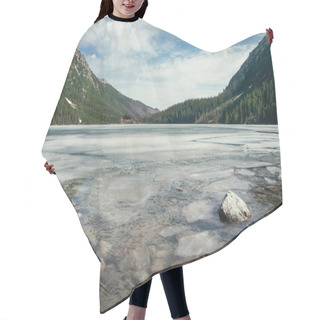 Personality  View Of Stones On Water Surface On Shore With Hills On Background, Morskie Oko, Sea Eye, Tatra National Park, Poland Hair Cutting Cape
