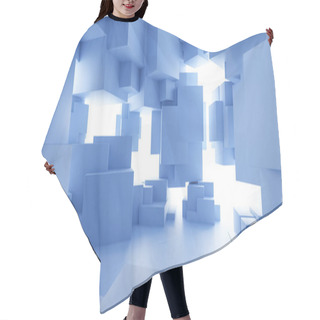 Personality  This Image Showcases A Three-dimensional Composition Of Various-sized Blue Geometric Cubes Suspended In A Bright, Ethereal Space That Seemingly Lacks Gravity. Hair Cutting Cape