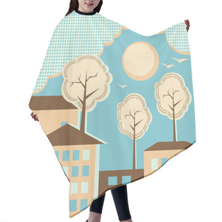 Personality  Vector Background With Houses. Hair Cutting Cape