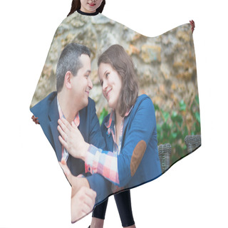 Personality  Couple In An Outdoor Cafe Hair Cutting Cape