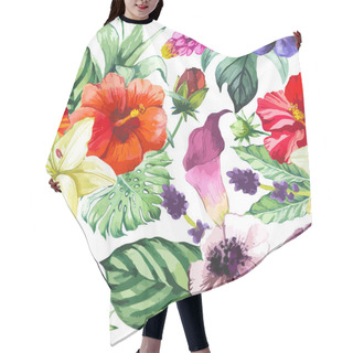 Personality  Vector Illustration With Watercolor Flowers. Hair Cutting Cape