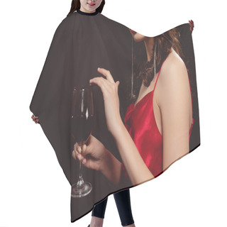 Personality  Cropped View Of Elegant Young Woman Holding Glass Of Red Wine Isolated On Black Hair Cutting Cape