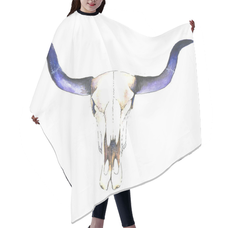 Personality  Watercolor bull skull hair cutting cape