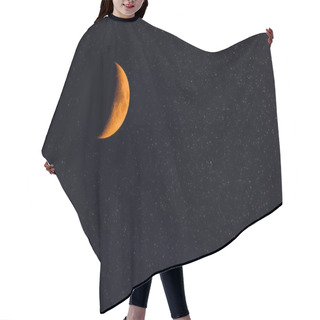 Personality  The Orange Moon Is Waxing Crescent At Night, A Natural Satellite Against The Starry Sky. Hair Cutting Cape